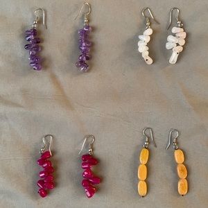Set of 4 | Real Colored Stone Earrings